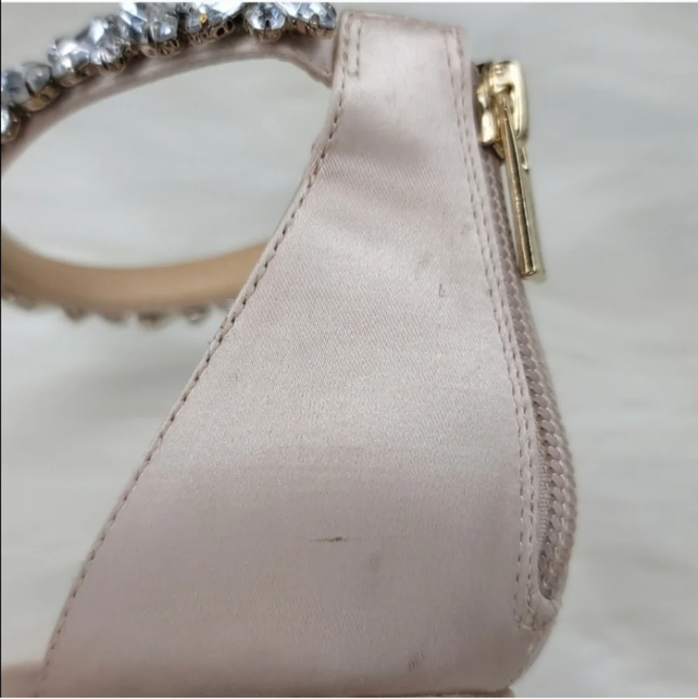 JEWEL BADGLEY MISCHKA Caroline Embellished Strap Evening Shoe Heels Champagne